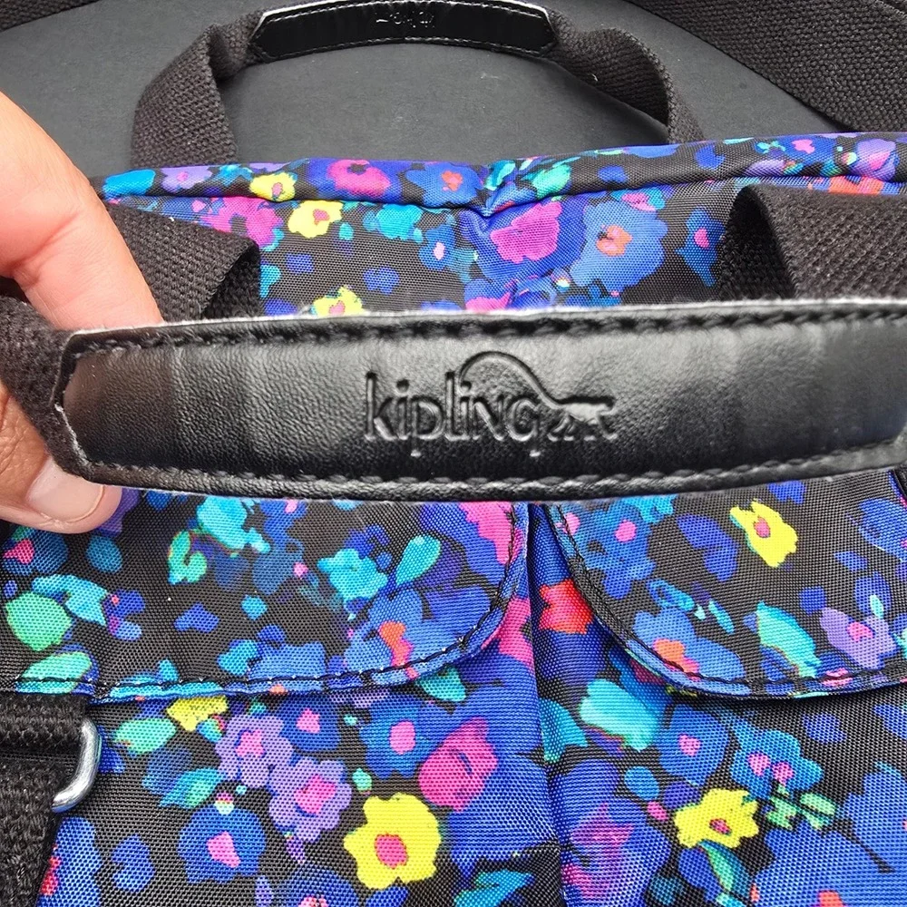 Kipling Floral Print Laptop Messenger Bag Multicolored Nylon Crossbody Travel